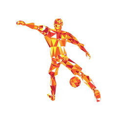 Abstract soccer player voley shoot, triangulation low poly illustration