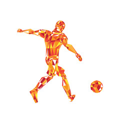Abstract soccer player voley shoot, triangulation low poly illustration