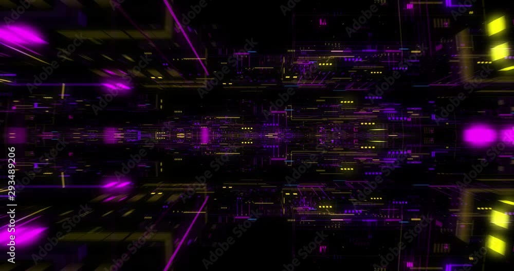 Poster seamless loop of abstract futuristic technological background, floating circuits, charts, digits ele