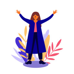 Girl with speech bubble, trendy flat vector illustration..Can use for web banner, infographics, web page.