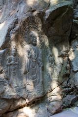 Obraz premium Seosan&nbsp;Rock-carved&nbsp;Buddha&nbsp;Triad in Seosan-si, Korea.