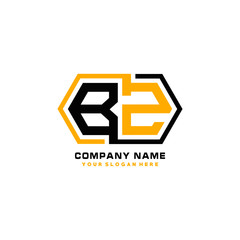 BZ initial letters looping linked hexagon elegant logo color blue, black, yellow