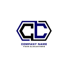 CC initial letters looping linked hexagon elegant logo color blue, black, yellow