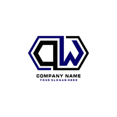 DW initial letters looping linked hexagon elegant logo color blue, black, yellow