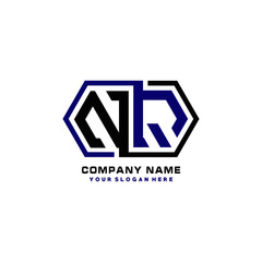NQ initial letters looping linked hexagon elegant logo color blue, black, yellow