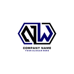 NW initial letters looping linked hexagon elegant logo color blue, black, yellow