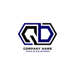 QO initial letters looping linked hexagon elegant logo color blue, black, yellow