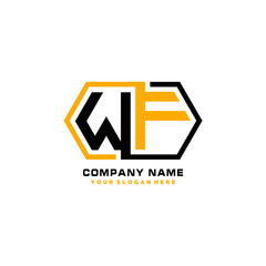 WF initial letters looping linked hexagon elegant logo color blue, black, yellow