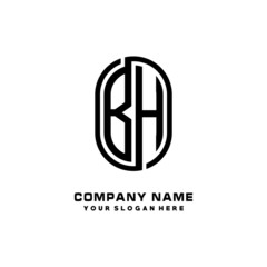 Initial Letter BH Linked Rounded Design Logo, Black color. feminine outline logo design