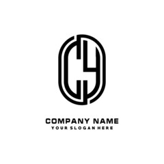 Obraz premium Initial Letter CY Linked Rounded Design Logo, Black color. feminine outline logo design