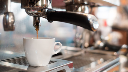 black coffee morning on coffee maker