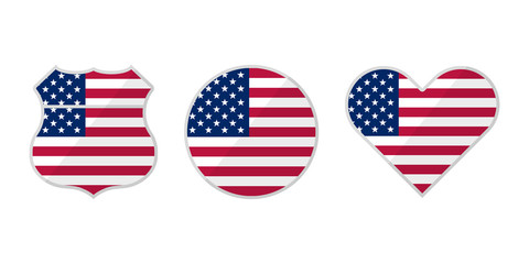 set usa flag different shapes in flat style, vector