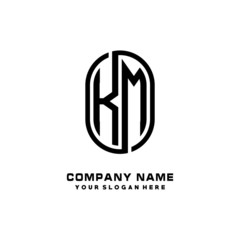 Initial Letter KM Linked Rounded Design Logo, Black color. feminine outline logo design