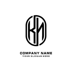 Initial Letter KN Linked Rounded Design Logo, Black color. feminine outline logo design