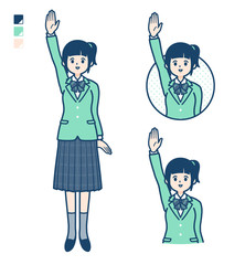 simple school girl Green Blazer_raise hand