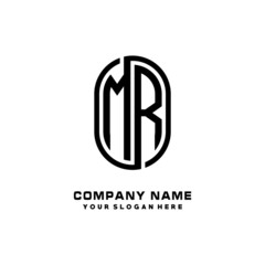 Initial Letter MR Linked Rounded Design Logo, Black color. feminine outline logo design