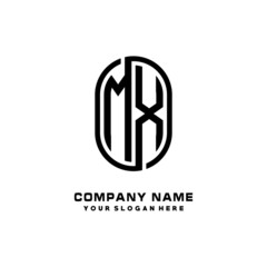 Initial Letter MX Linked Rounded Design Logo, Black color. feminine outline logo design