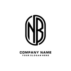 Initial Letter NB Linked Rounded Design Logo, Black color. feminine outline logo design