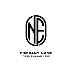Initial Letter NE Linked Rounded Design Logo, Black color. feminine outline logo design