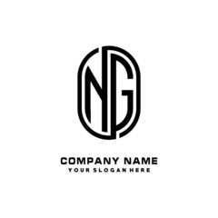 Initial Letter NG Linked Rounded Design Logo, Black color. feminine outline logo design