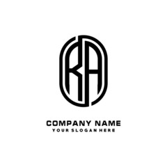 Initial Letter RA Linked Rounded Design Logo, Black color. feminine outline logo design