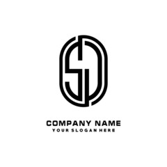 Initial Letter SJ Linked Rounded Design Logo, Black color. feminine outline logo design