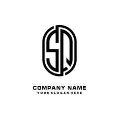 Initial Letter SQ Linked Rounded Design Logo, Black color. feminine outline logo design