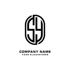 Initial Letter SY Linked Rounded Design Logo, Black color. feminine outline logo design