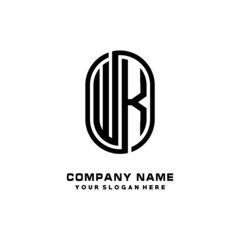 Initial Letter WK Linked Rounded Design Logo, Black color. feminine outline logo design