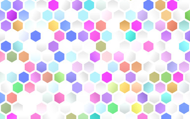 Light Multicolor, Rainbow vector template in hexagonal style. Colorful hexagons on white backdrop. Pattern for texture of wallpapers.