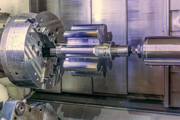 A machining center in the industry, manufacturing a gear shaft o