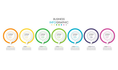 Business infographic element with 7 options, steps, number. Vector Template Design
