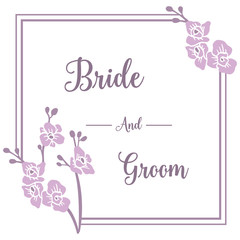 Lettering of bride and groom, with ornate of wreath frame. Vector