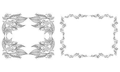 Tropical hand-drawn floral rectangular shaped frames. Outline set. Jungle illustration. Floral set. Vector isolated collection. Natural spring wedding card. Summer tropical leaf. Botanical frames