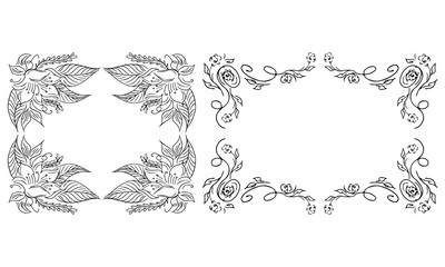 Tropical hand-drawn floral rectangular shaped frames. Outline set. Jungle illustration. Floral set. Vector isolated collection. Natural spring wedding card. Summer tropical leaf. Botanical frames