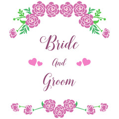 Elegant purple rose flower frame for template of card bride and groom. Vector