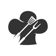 Barbecue Spatula Fork Hat Chef logo template vector badge Design