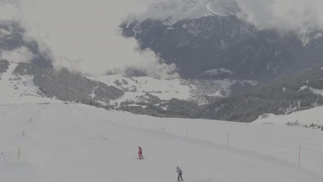 winter mountain skiers in funpark serfaus