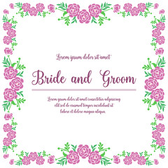 Elegant purple rose flower frame for template of card bride and groom. Vector
