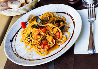 Mediterranean pasta with seafood