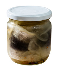 Closed jar with marinated herring fillets