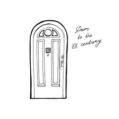 Vintage construction, 1900s style entrance door, curved decor vector. Retro building element, ancient architecture. Marble walls or framing, old epoch symbol, metal doorway, architectural detail.