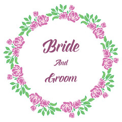 Template for text bride and groom, with ornament of purple flower frame. Vector