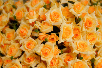 Fake flower and Floral background. rose flowers made of fabric. The fabric flowers bouquet. Colorful of decoration artificial flower