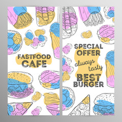 Design set fastfood cafe.Restaurant brochure,flyer.Hand drawn graphic.