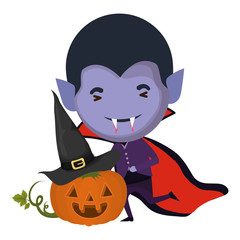 cute little boy with dracula costume and pumpkin