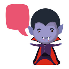 cute little boy with dracula costume and speech bubble