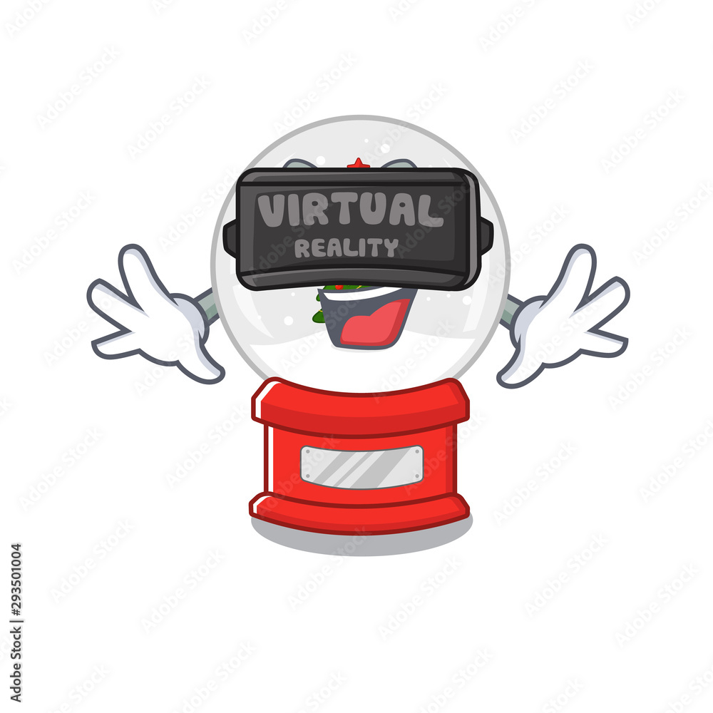 Sticker Virtual reality christmas snow globe isolated with character