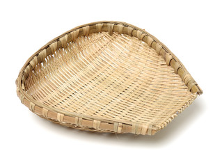 Bamboo basket hand made isolated on white background. Woven from bamboo tray.