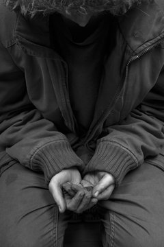 homeless poor beggar asks for help ,unemployed in despair